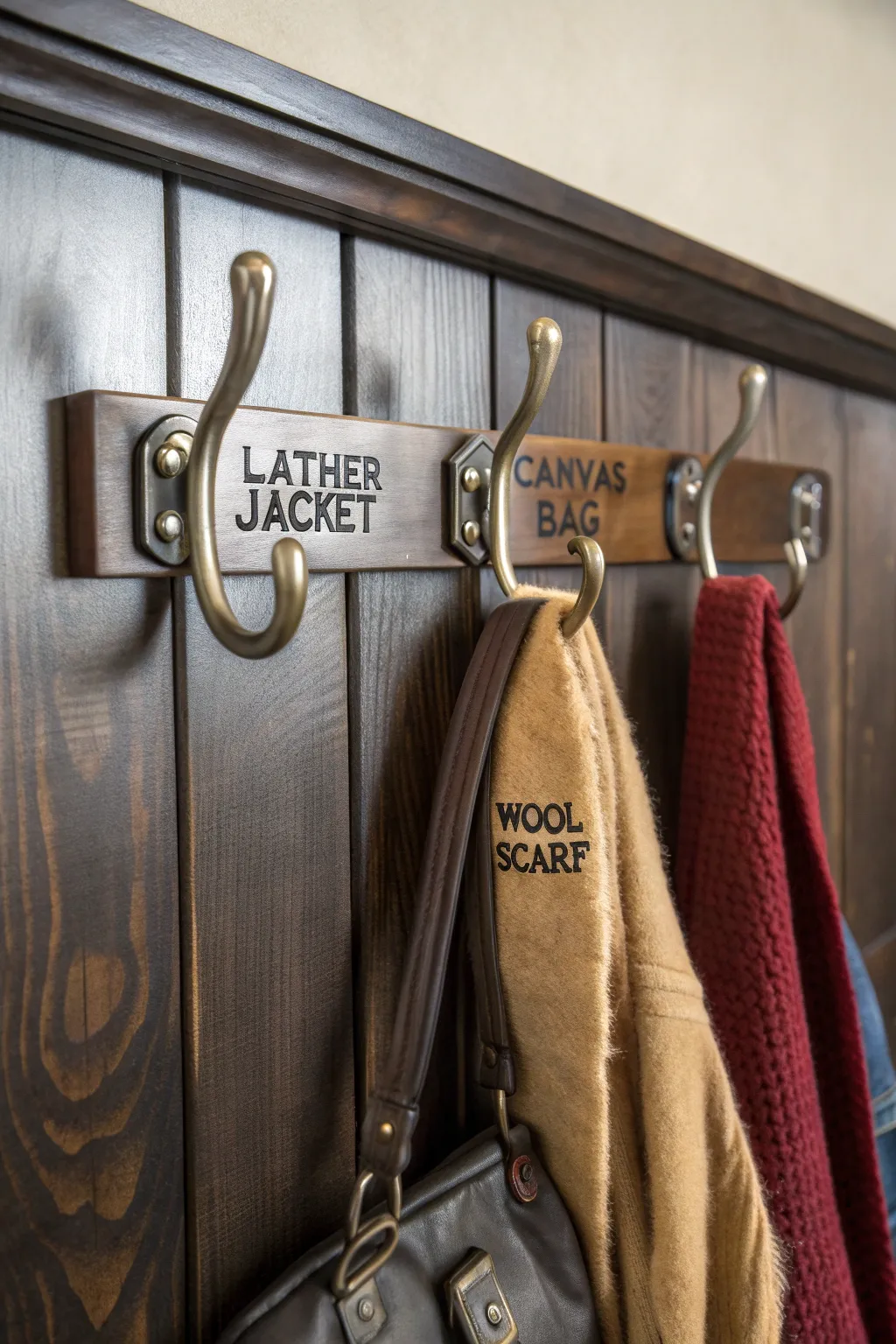 Add a touch of personalized charm to your mudroom with handcrafted hooks for every family member.