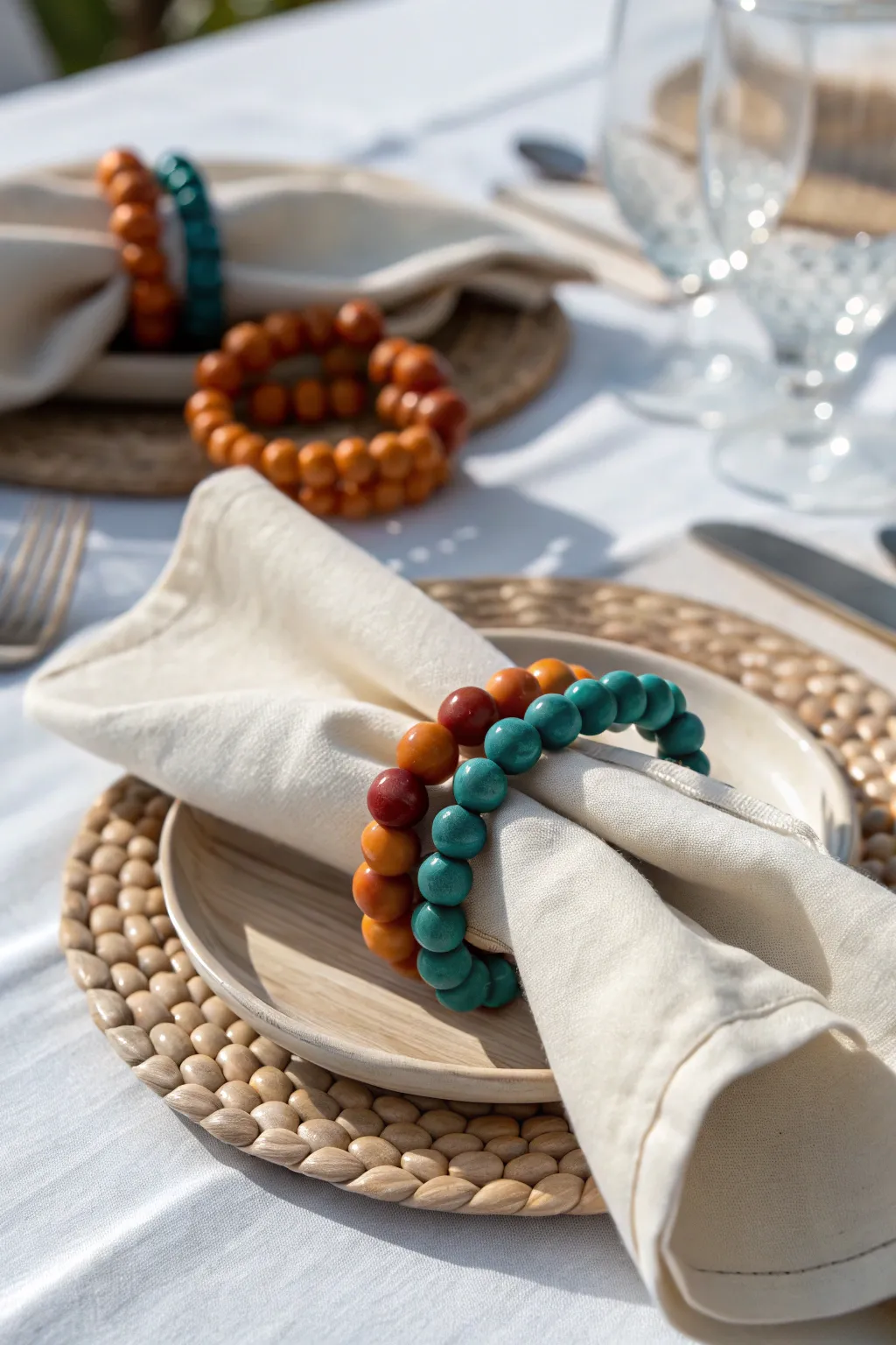 Elevate your table setting with the timeless charm of Wooden Bead Elegance. #DIYDecor #ScandinavianStyle