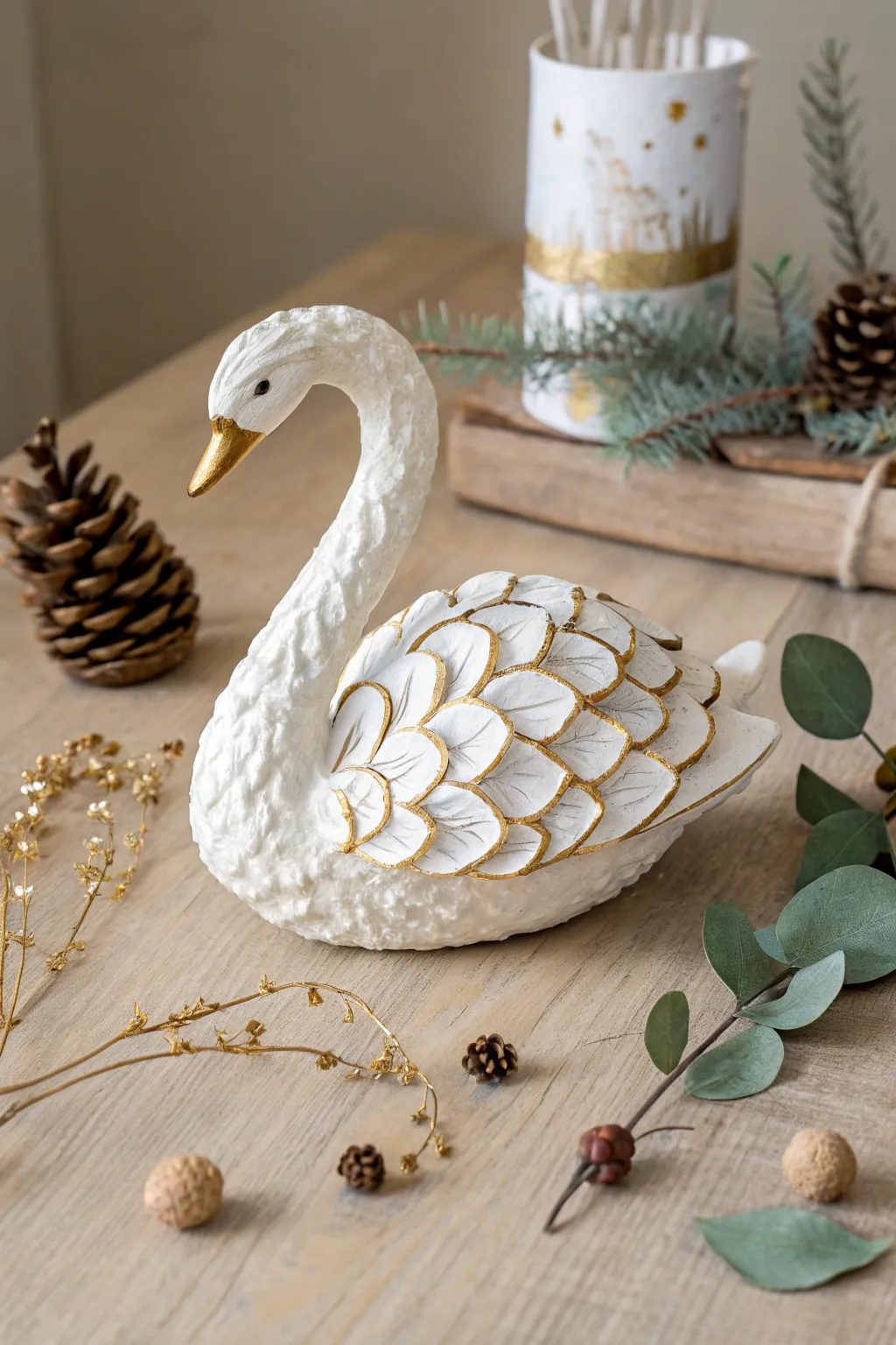 Transform nature's gifts into elegant decor with these charming pinecone swans.