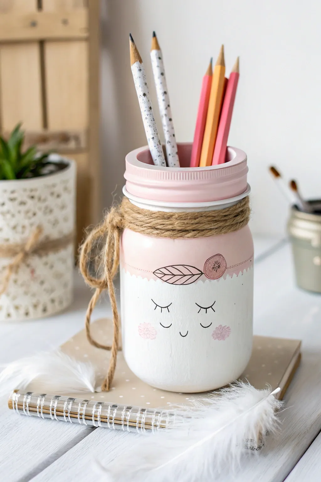 Transform an ordinary mason jar into a charming pencil holder with a touch of whimsy and elegance!
