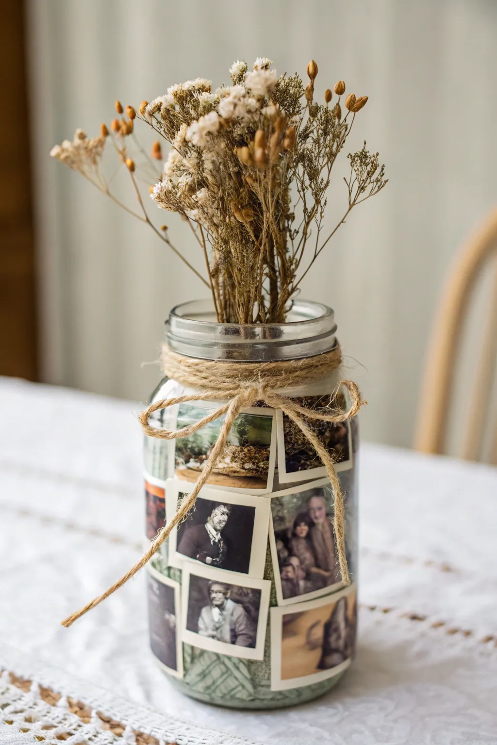 Capture timeless memories with a vintage mason jar centerpiece that brings elegance and nostalgia to any space.