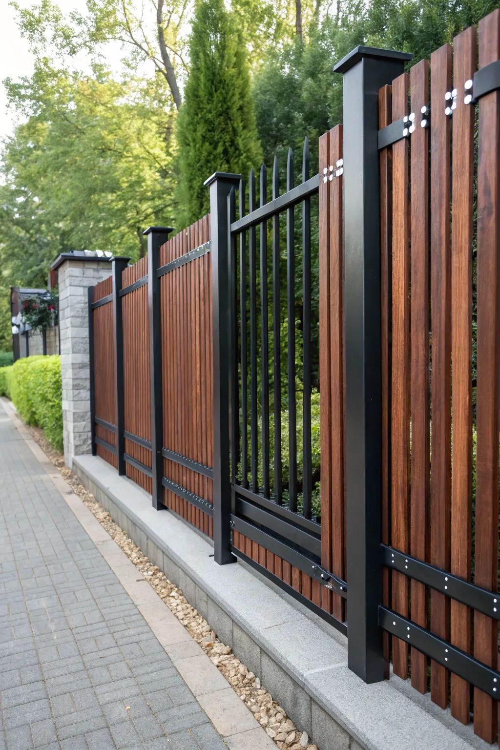 Transform your yard with this modern mixed-material picket fence, blending strength with style.