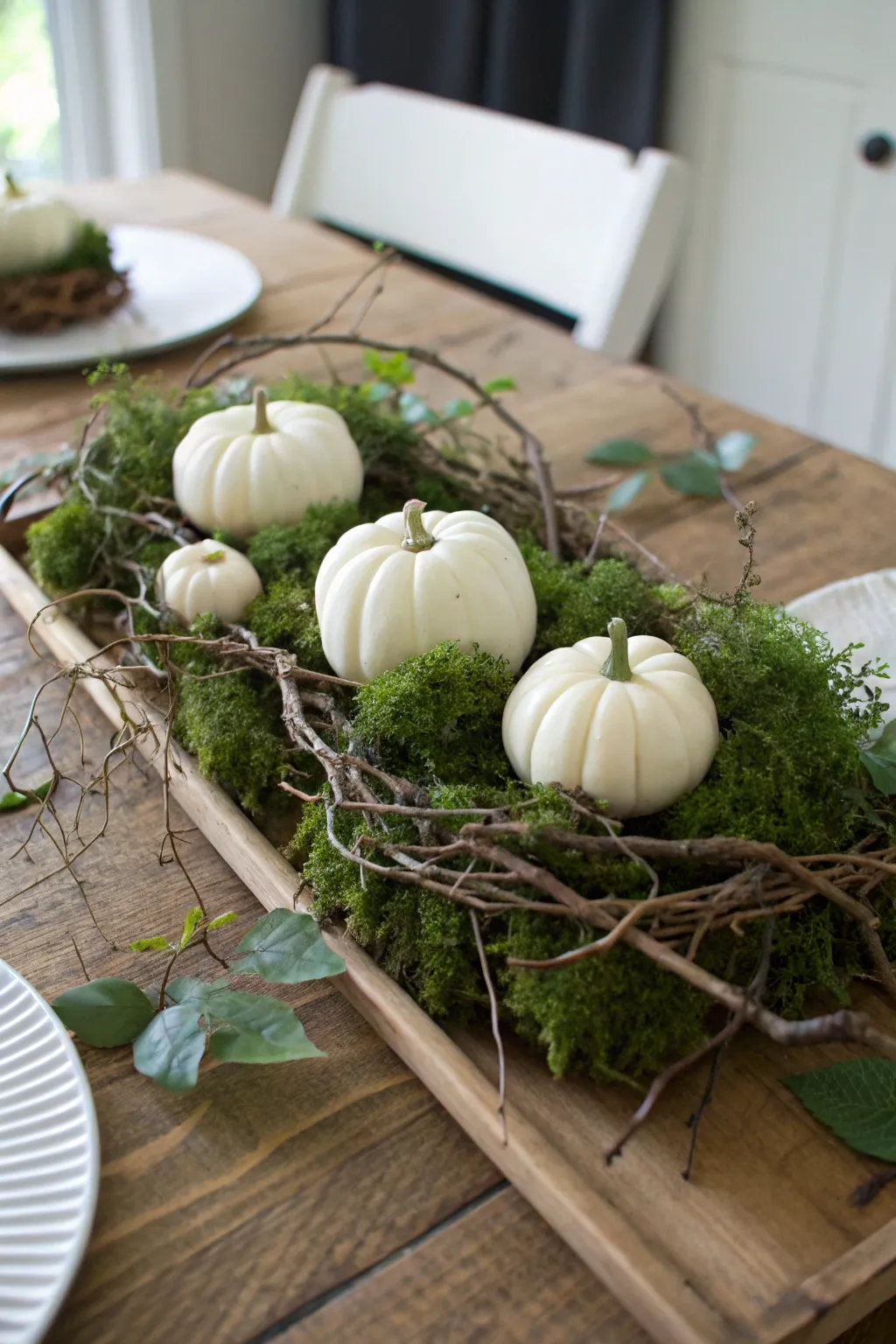 Embrace the beauty of nature with a Moss and Branches Elegance centerpiece, perfect for a cozy, minimalist setting.