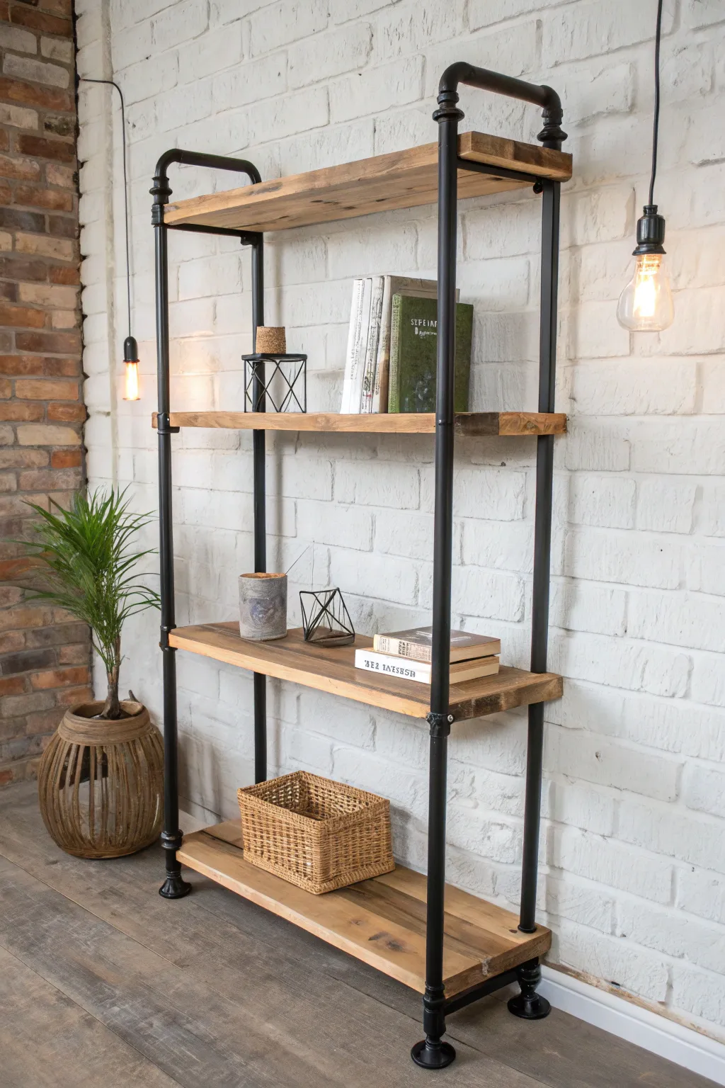 Elevate your space with this industrial-rustic bookshelf, where simplicity meets craftsmanship.