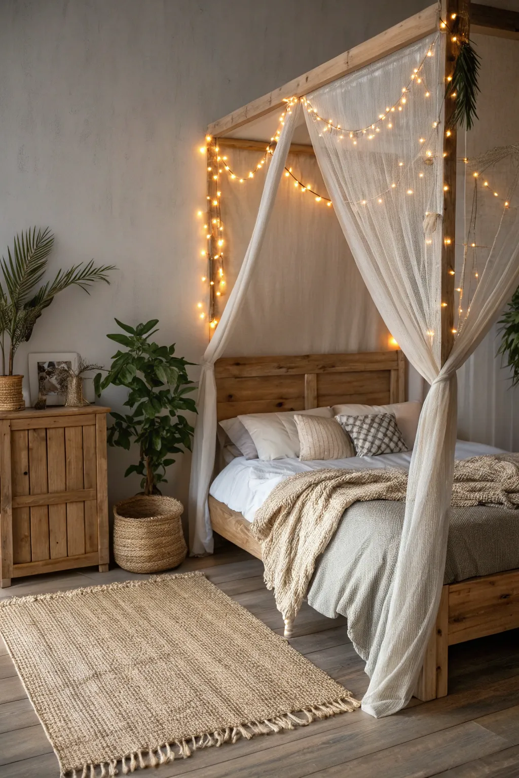 Transform your sleepover space with enchanting string lights for a dreamy, minimalist retreat.