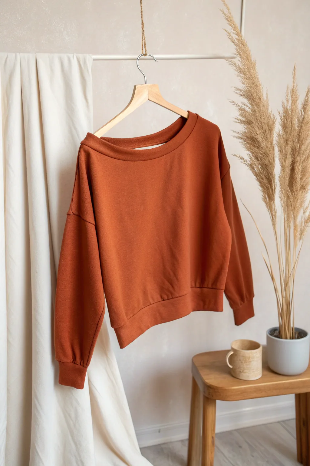 Transform your sweatshirt with an elegant boat neck cut for a chic, minimalist look.