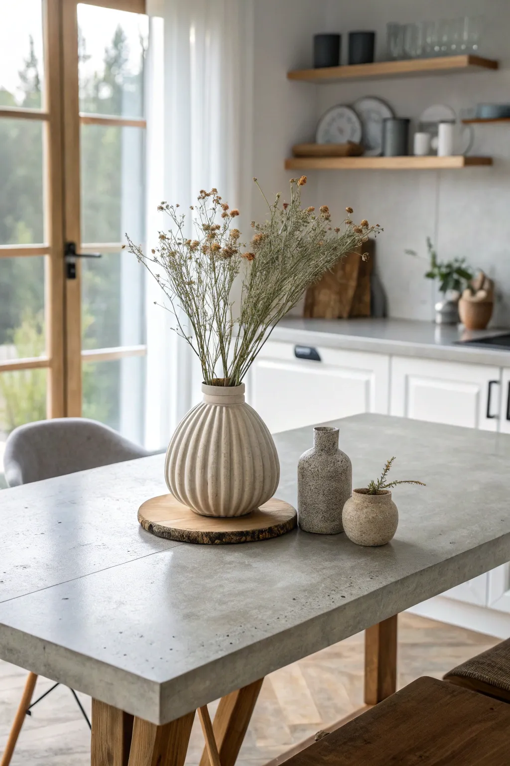 Transform your space with the sleek modern look of a polished concrete tabletop, where industrial meets natural beauty.
