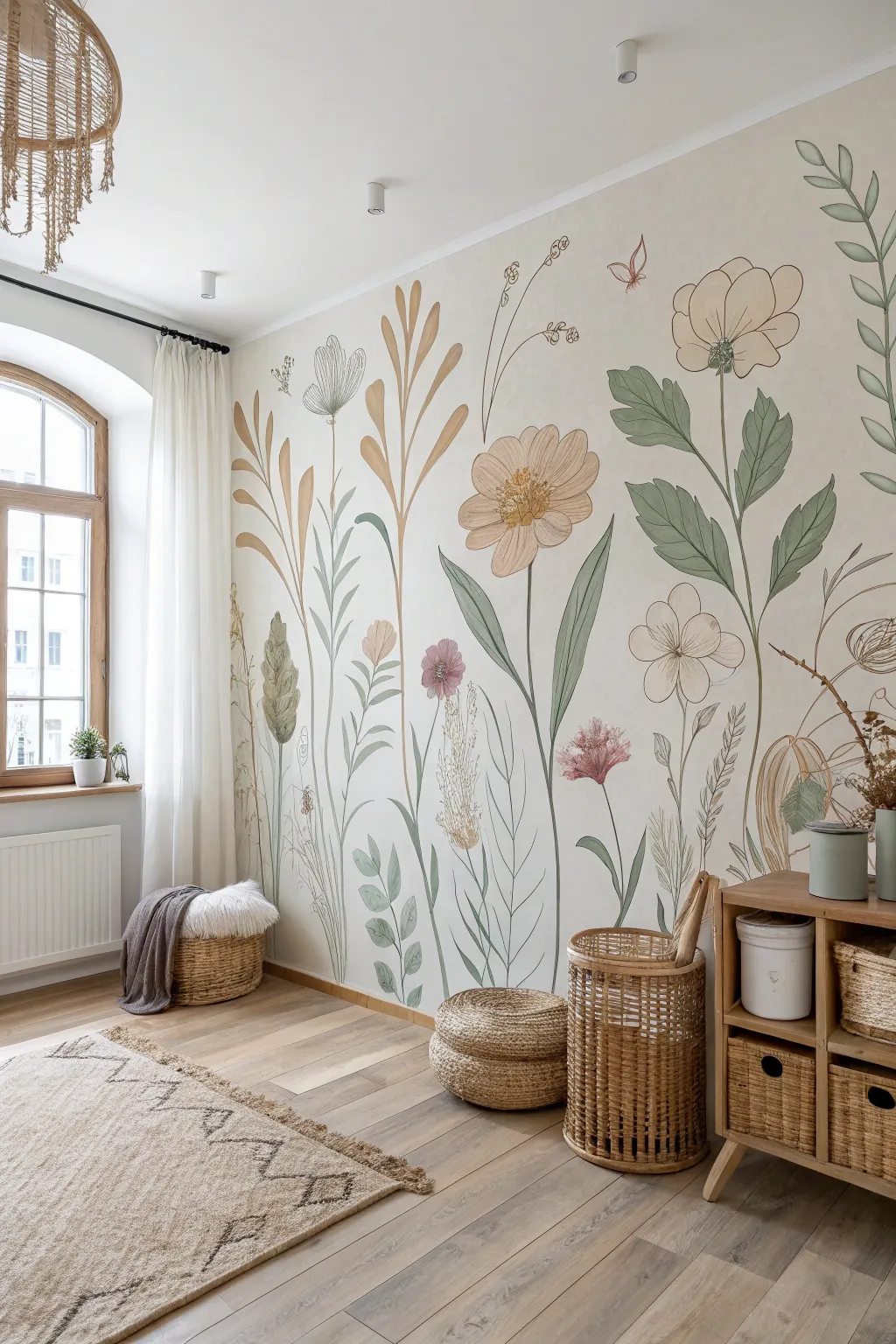 Embrace nature indoors with a stunning floral mural that brings tranquility and elegance to your space.
