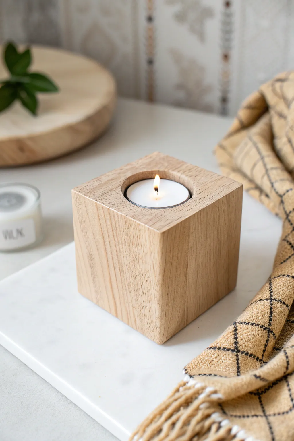 Illuminate your space with minimalist charm: Handcrafted wooden tea light holder.