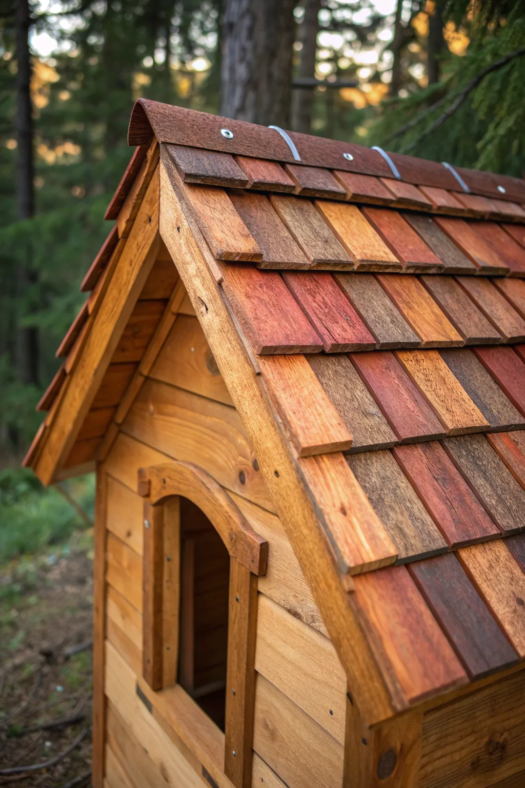 Transform your dog's home into a cozy cabin with rustic cedar shakes, blending durability and charm.