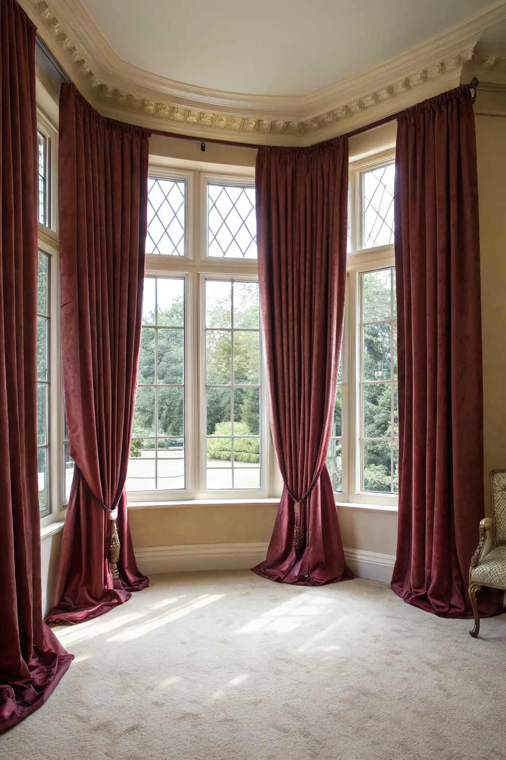 Floor-length curtains add a luxurious feel.
