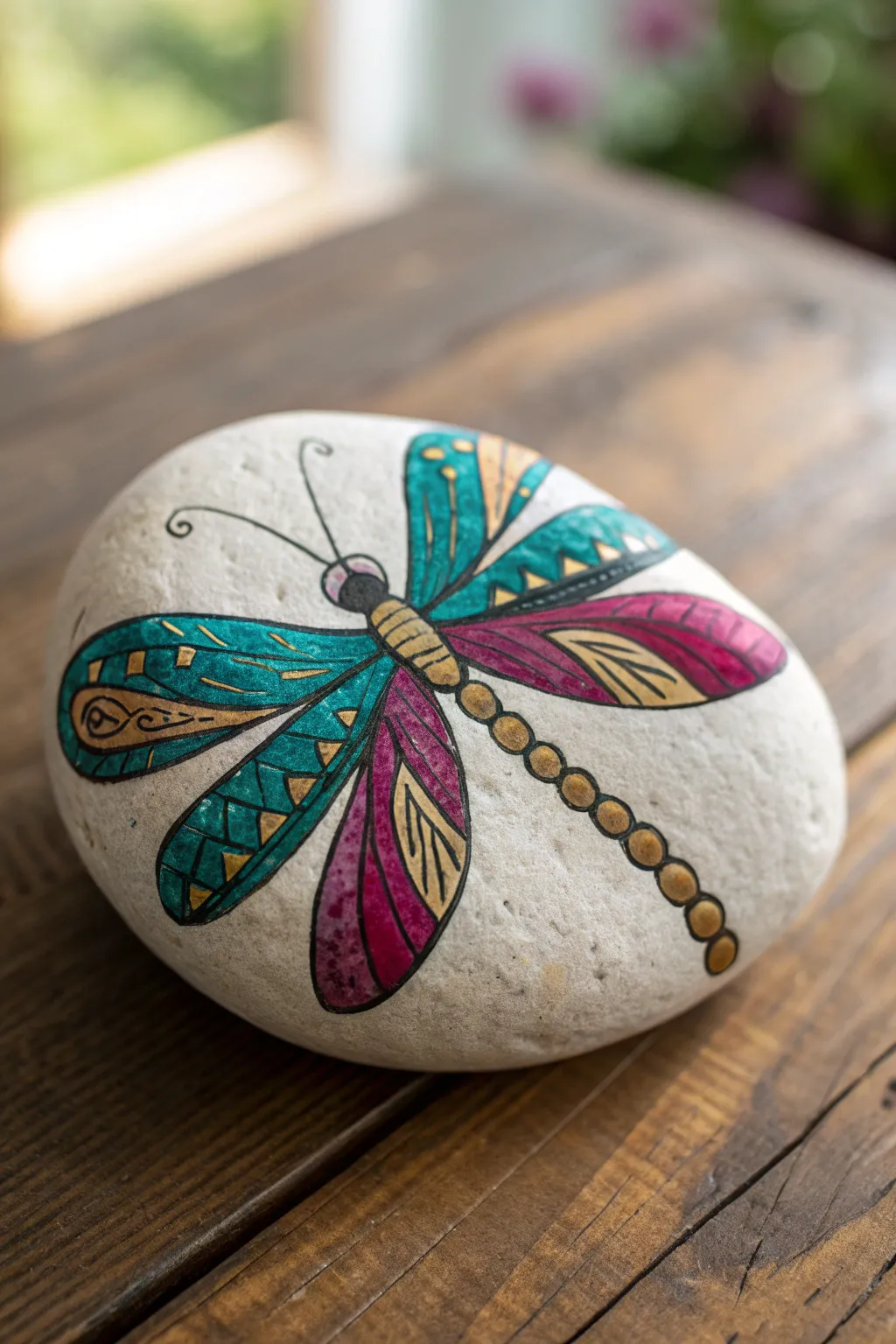 Let your creativity take flight with abstract dragonfly designs on painted rocks—where whimsy meets artistry.