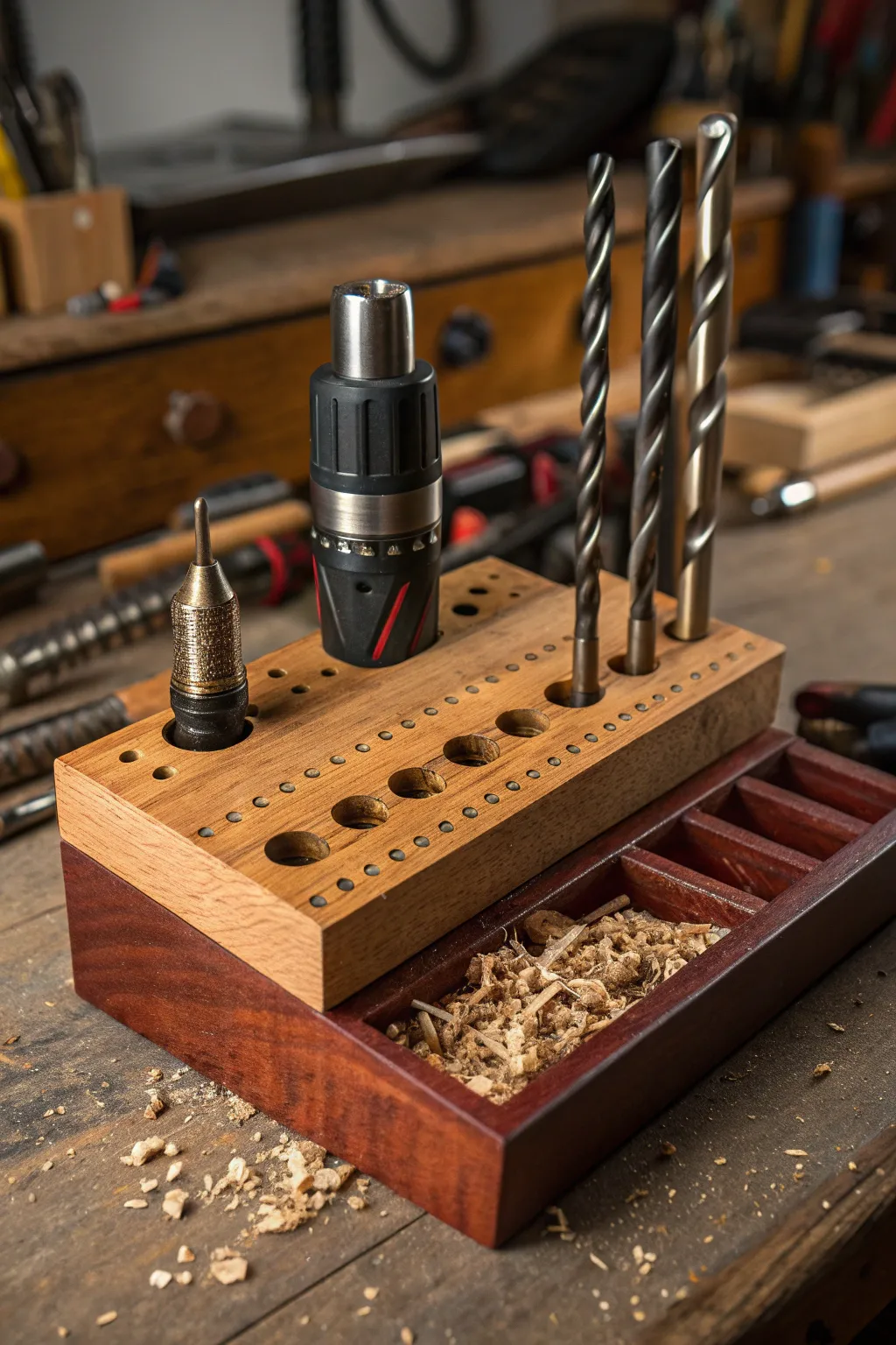 Master the art of organization with this innovative slot and hole system for your drill bits.