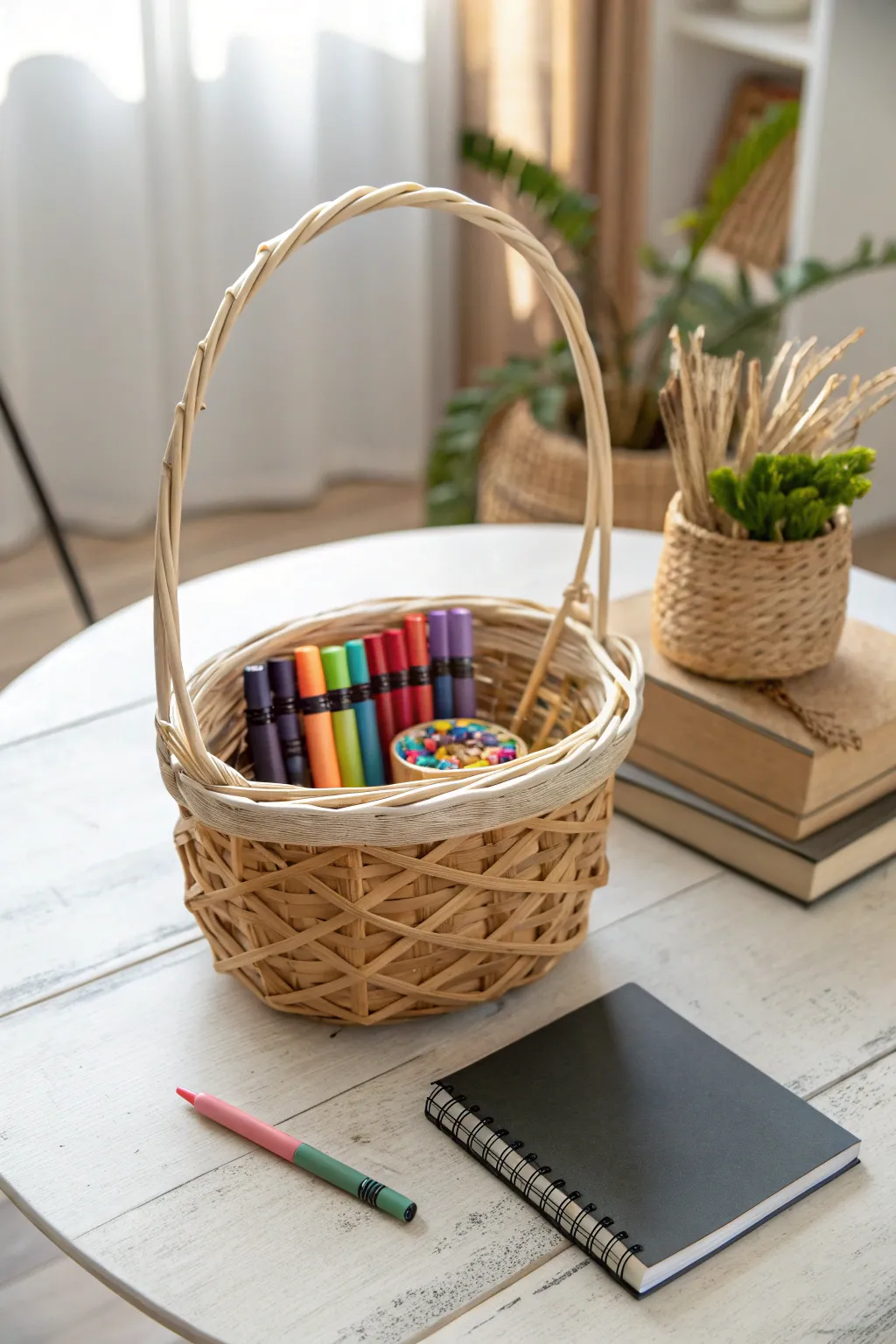 Unleash Creativity: A Scandinavian-inspired Easter basket filled with art supplies that spark imagination and joy.
