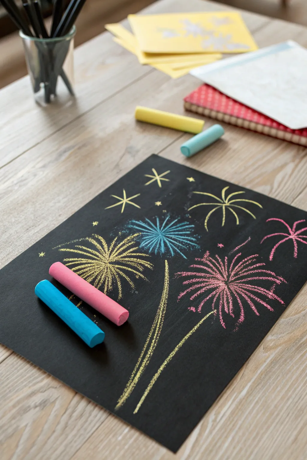Unleash your child's creativity with these mesmerizing chalk pastel fireworks!