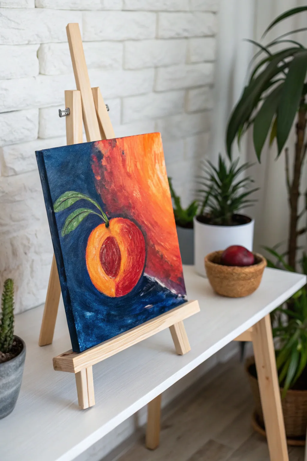 Unleash your creativity with an abstract fruit painting that blends bold colors and minimalist charm.