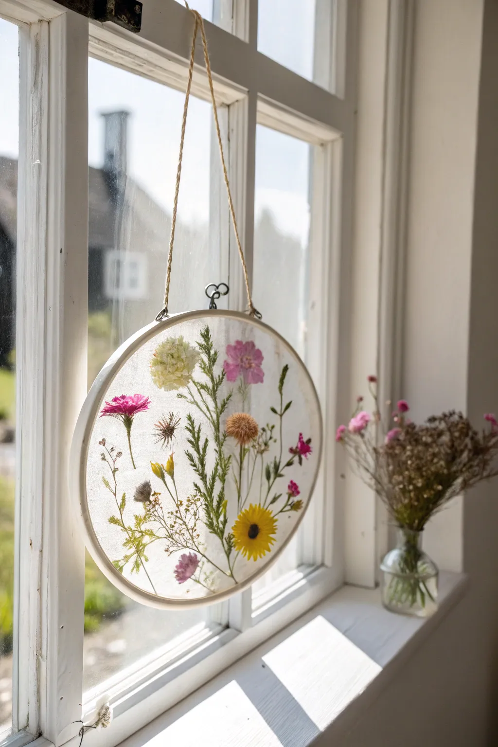 Capture the beauty of nature with a pressed flower suncatcher, the perfect Mother's Day craft to brighten any window.
