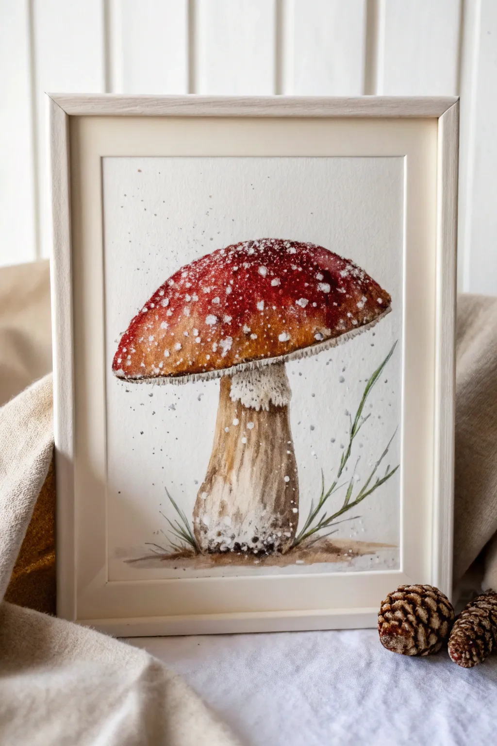 Explore the art of nature with this stunning watercolor mushroom, where simplicity meets vibrant creativity.