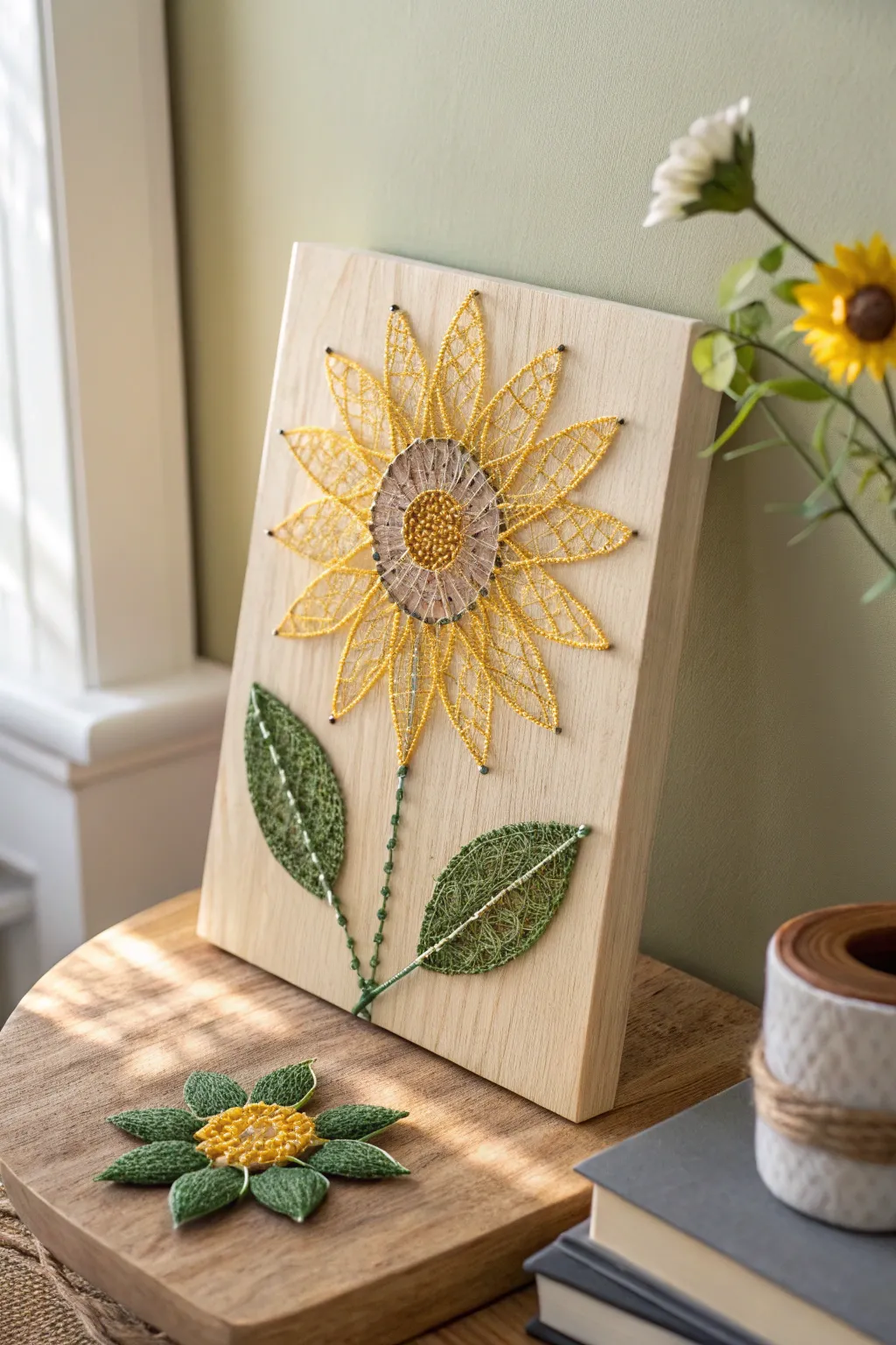 Embrace nature's beauty with this charming sunflower string art, a perfect blend of simplicity and artistry for your home.