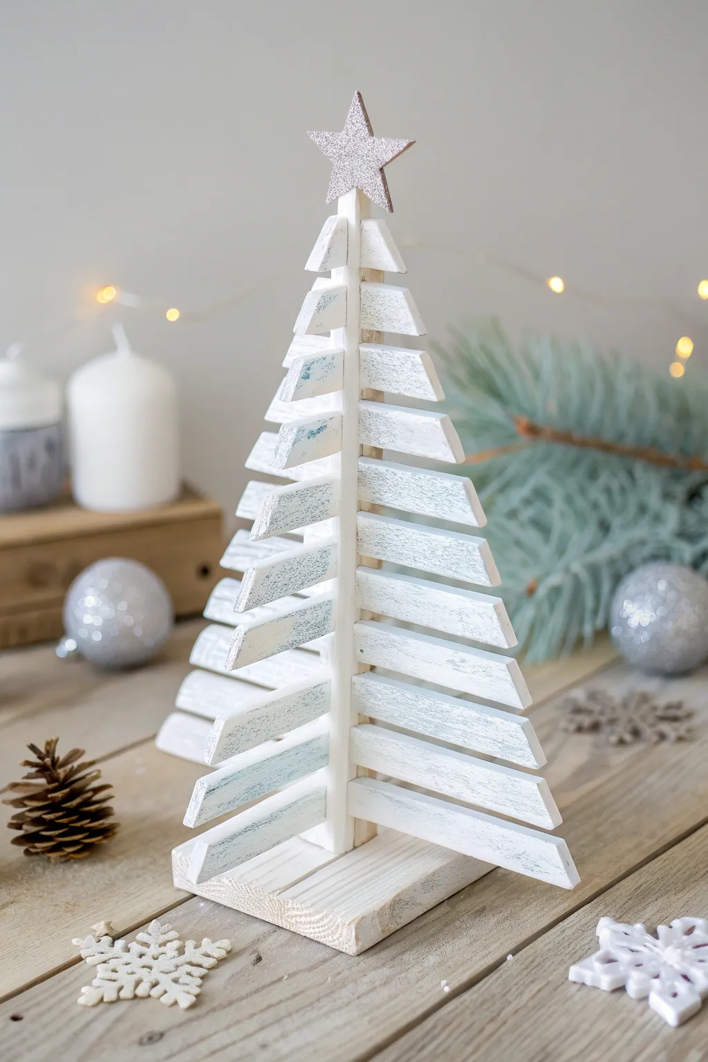 Craft your own serene winter wonderland with these charming popsicle stick trees, perfect for adding a touch of minimalist elegance to your seasonal decor.