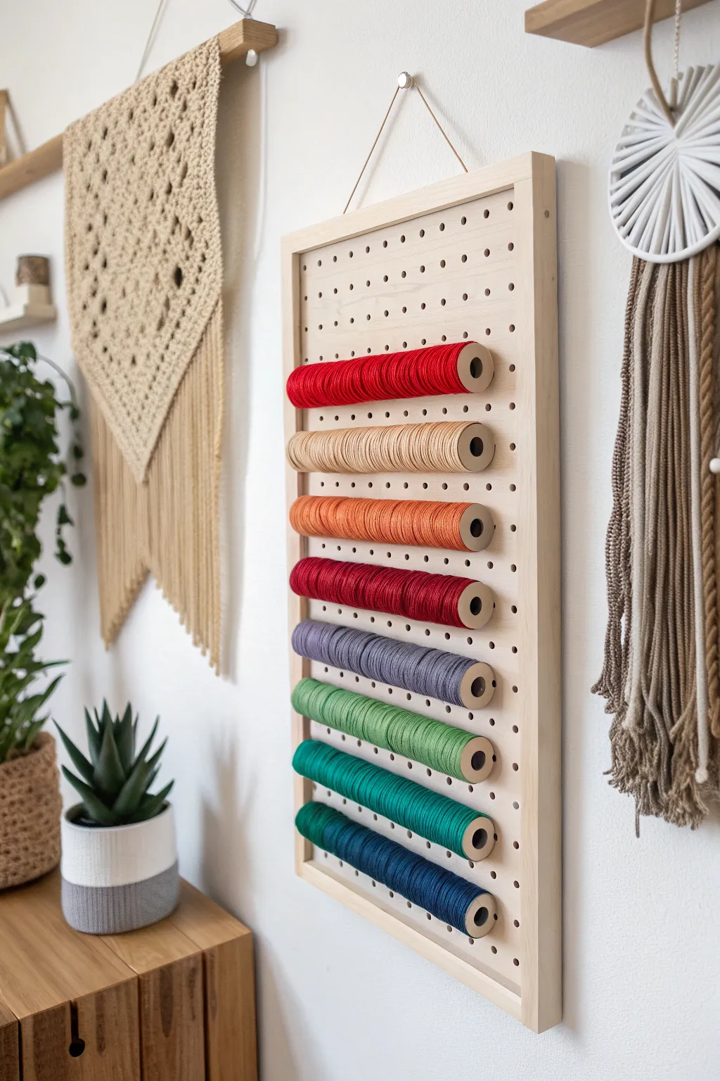 Transform your space with playful pegboard perfection! 🎨✨ #CreativeStorage #ThreadDisplay