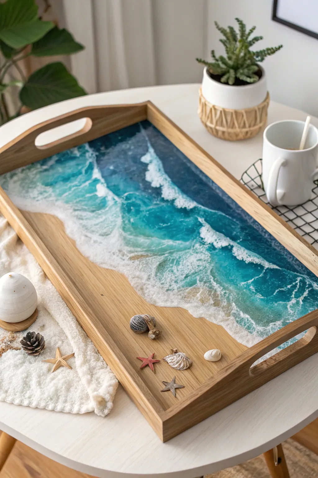 Dive into creativity with this stunning ocean-themed resin art tray, perfect for adding a touch of coastal elegance to your decor.