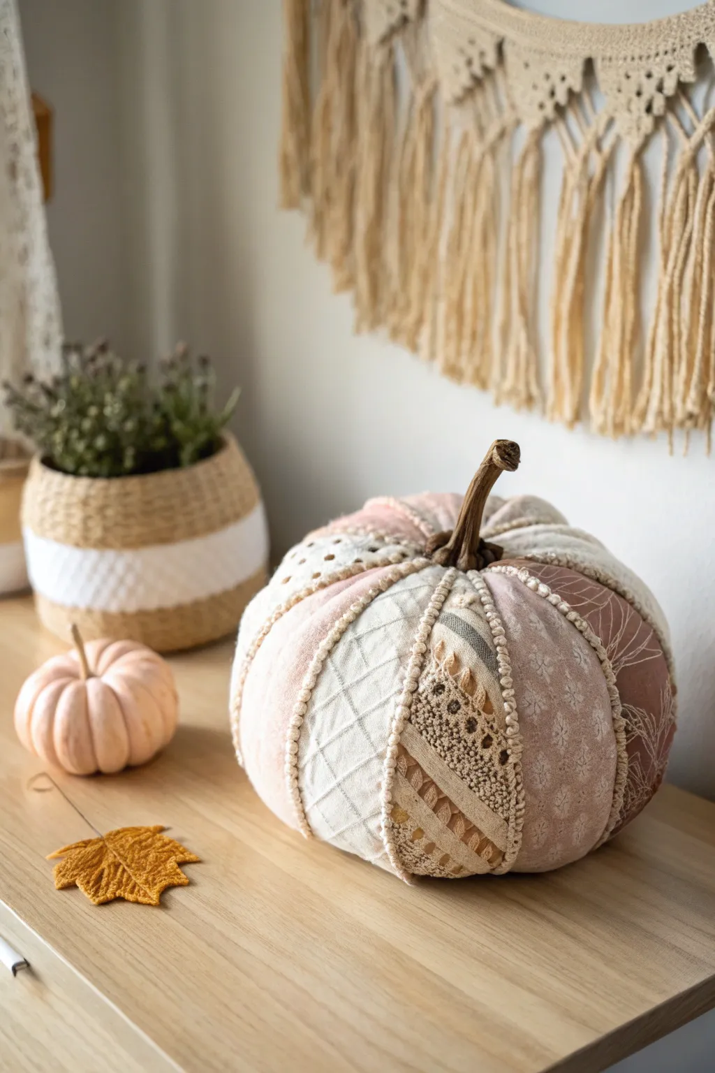 Patchwork Charm: A cozy blend of textures and tones for your fall decor.