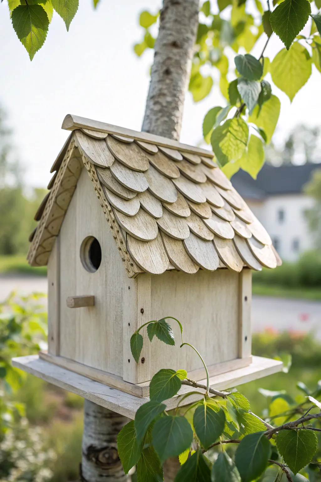 Nature's Touch: Enchant your garden with a fairy birdhouse crowned by leafy shingles.