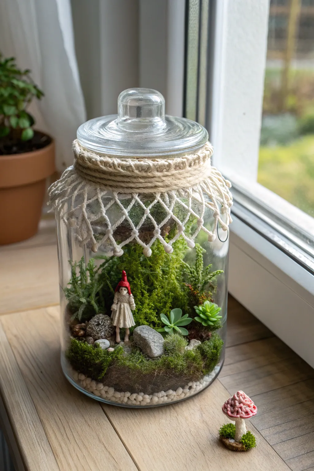 Capture the magic with a miniature fairy garden jar, a tiny world of enchantment on your windowsill!
