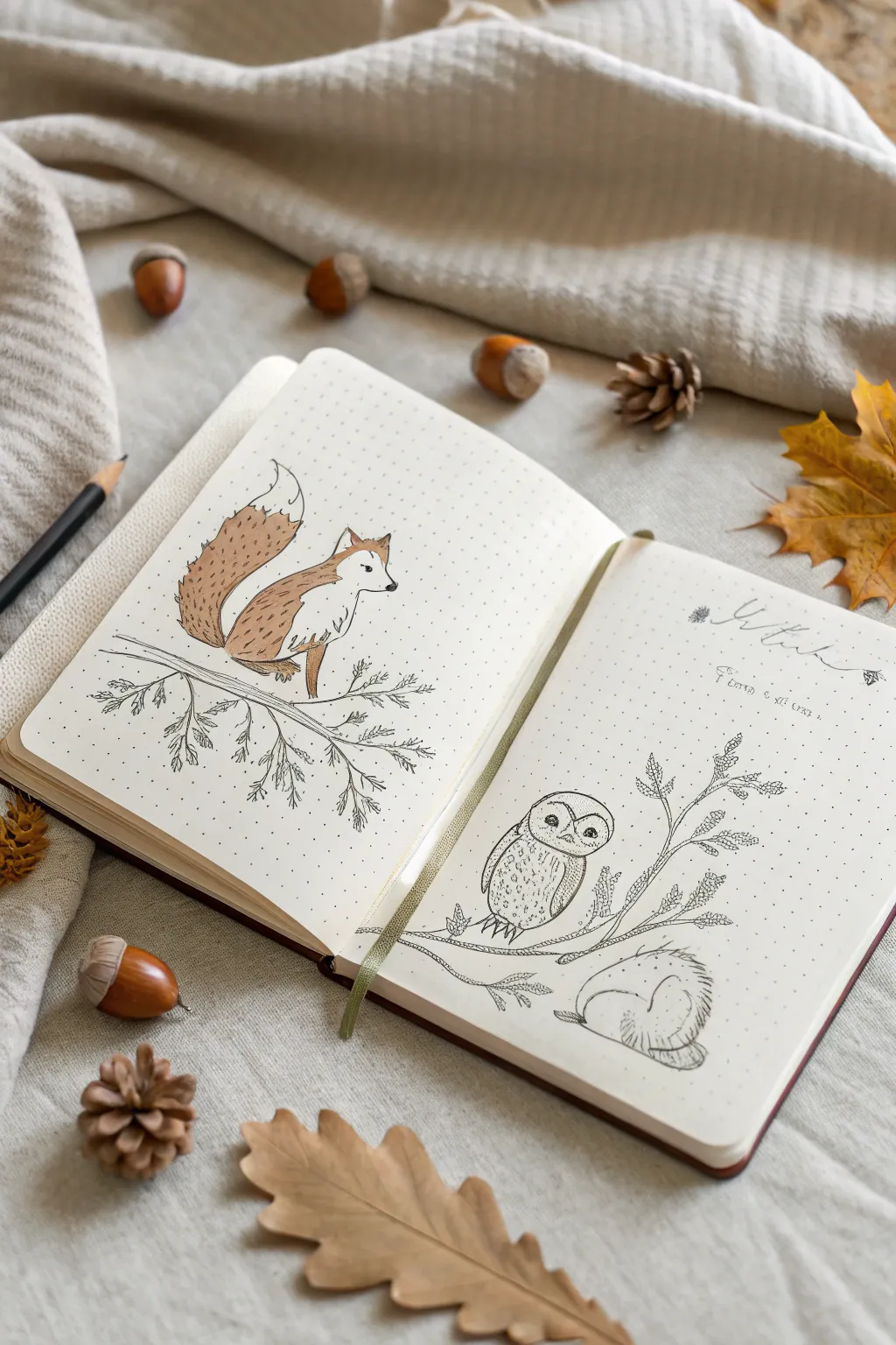 Embrace the magic of fall with woodland creatures in your journal. 🦊🦉🐿️ #BulletJournal #ScandiBoho