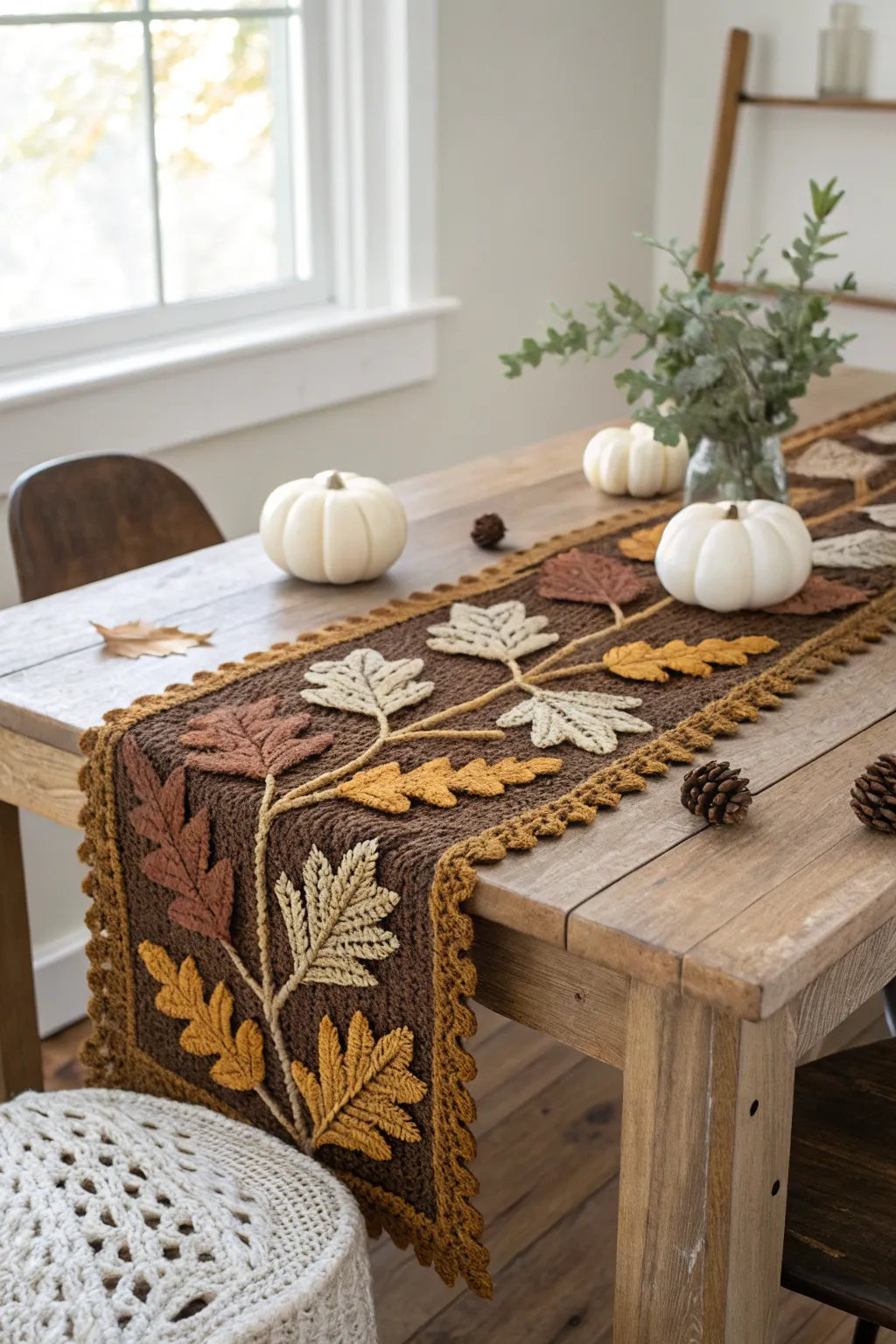 Elevate your fall gatherings with a handcrafted harvest table runner, where simplicity meets natural beauty.