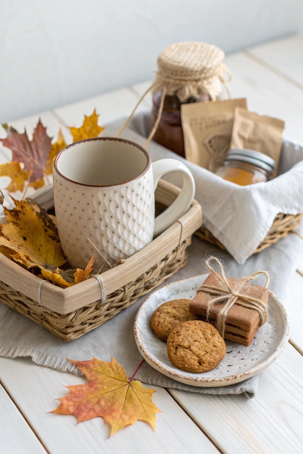 Savor the season with a cozy tea time gift basket, perfect for autumn afternoons.