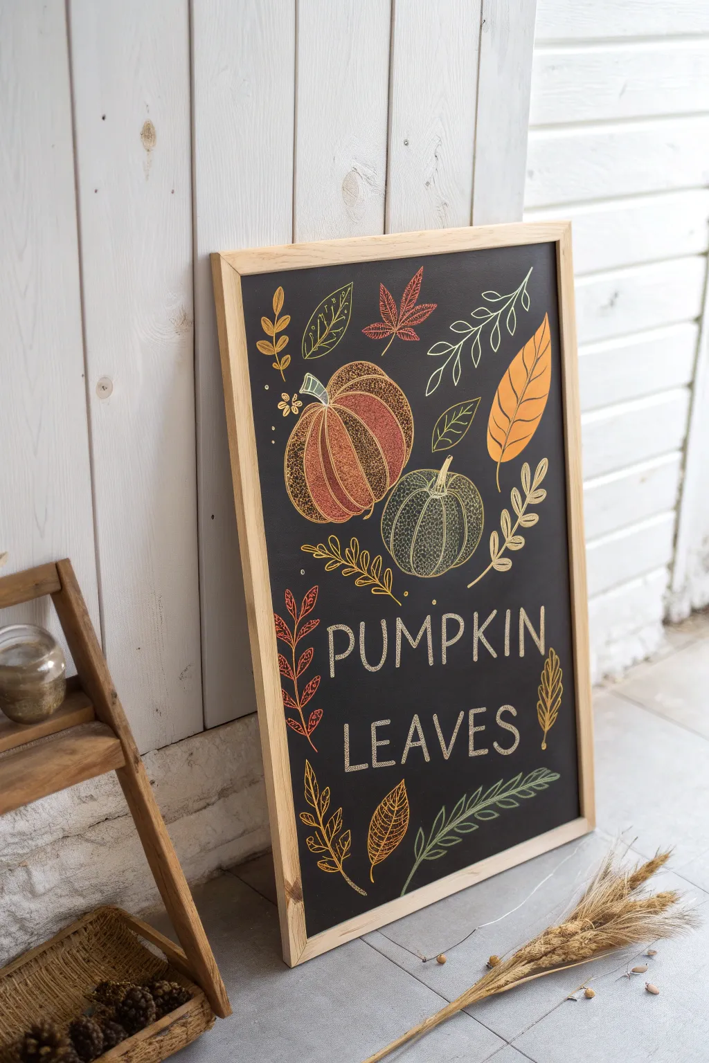 Embrace autumn's charm with seasonal chalk art that brings the beauty of fall indoors.