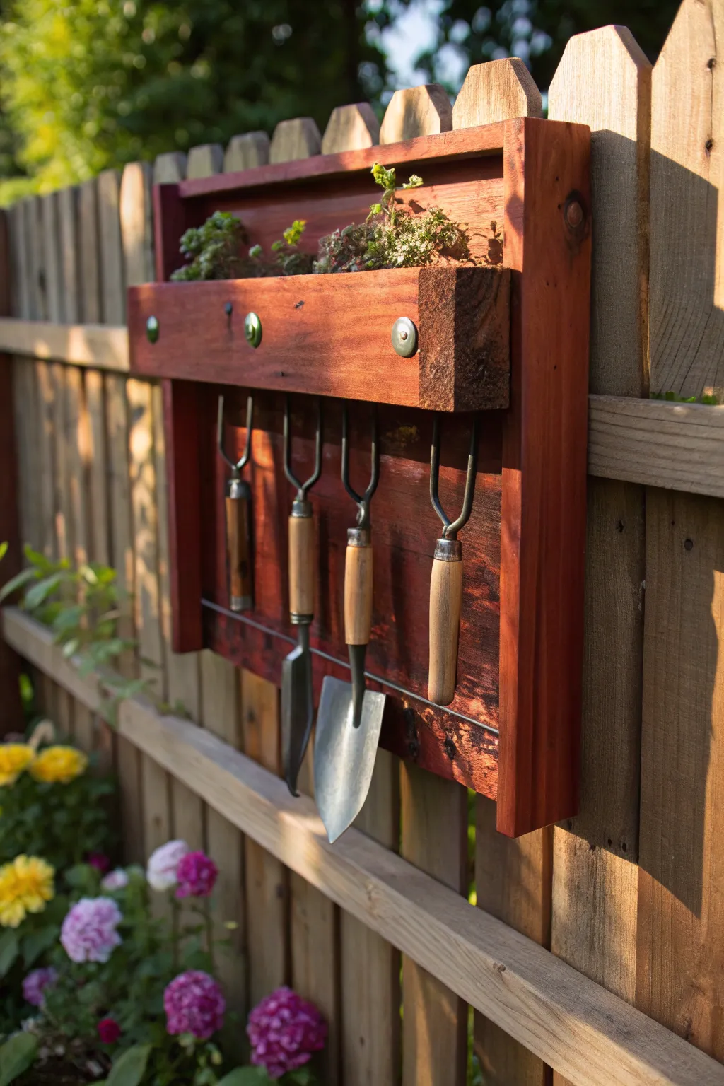 Transform your outdoor space with a stylish and functional fence shelf for all your gardening needs.