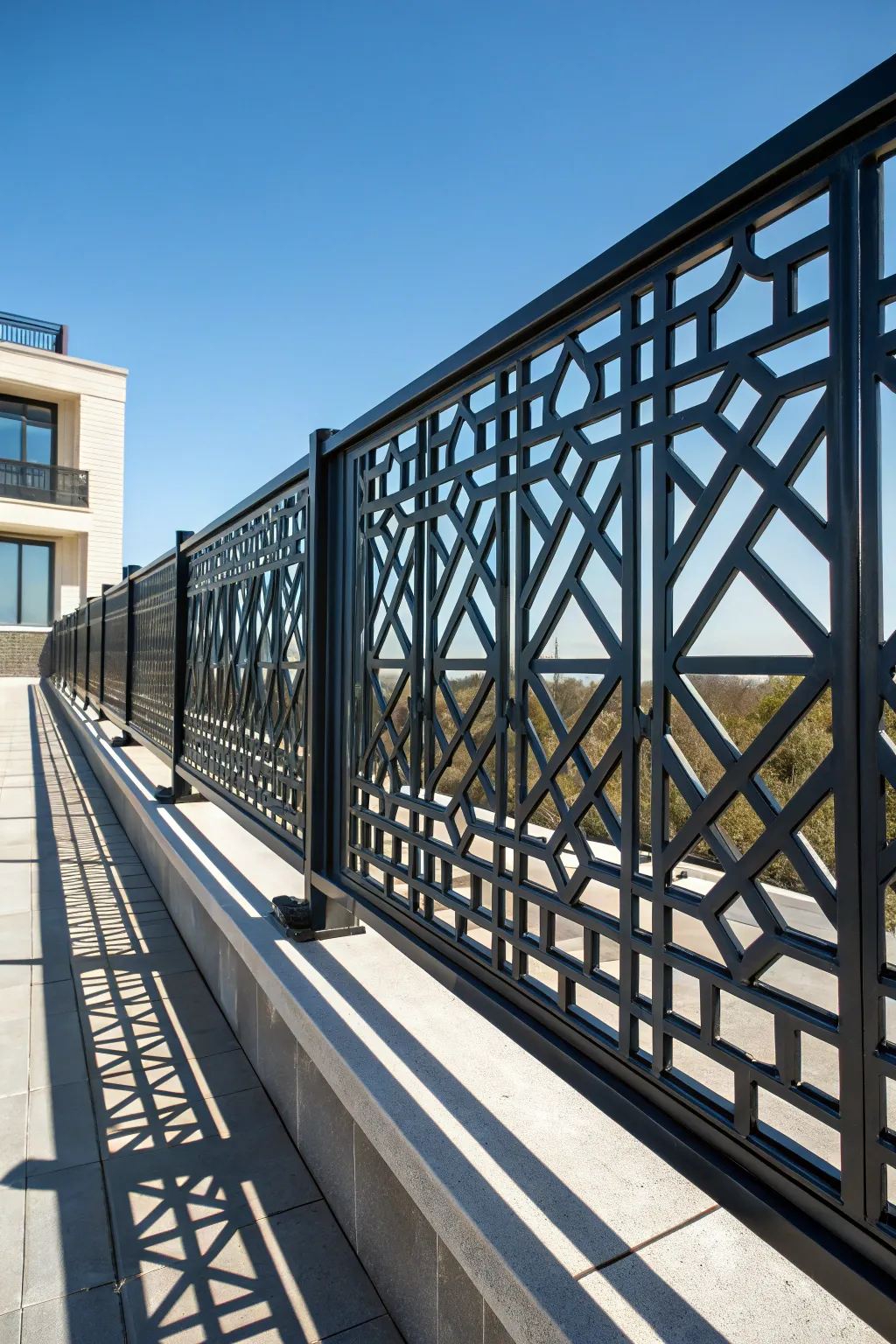 Elevate your space with bold geometric elegance: a masterpiece in railing design.