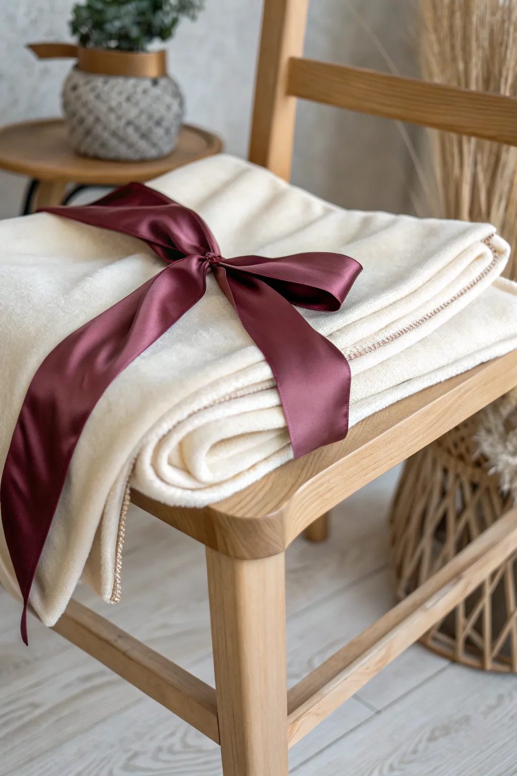 Add a luxurious touch to your cozy corner with a satin-bound fleece blanket.