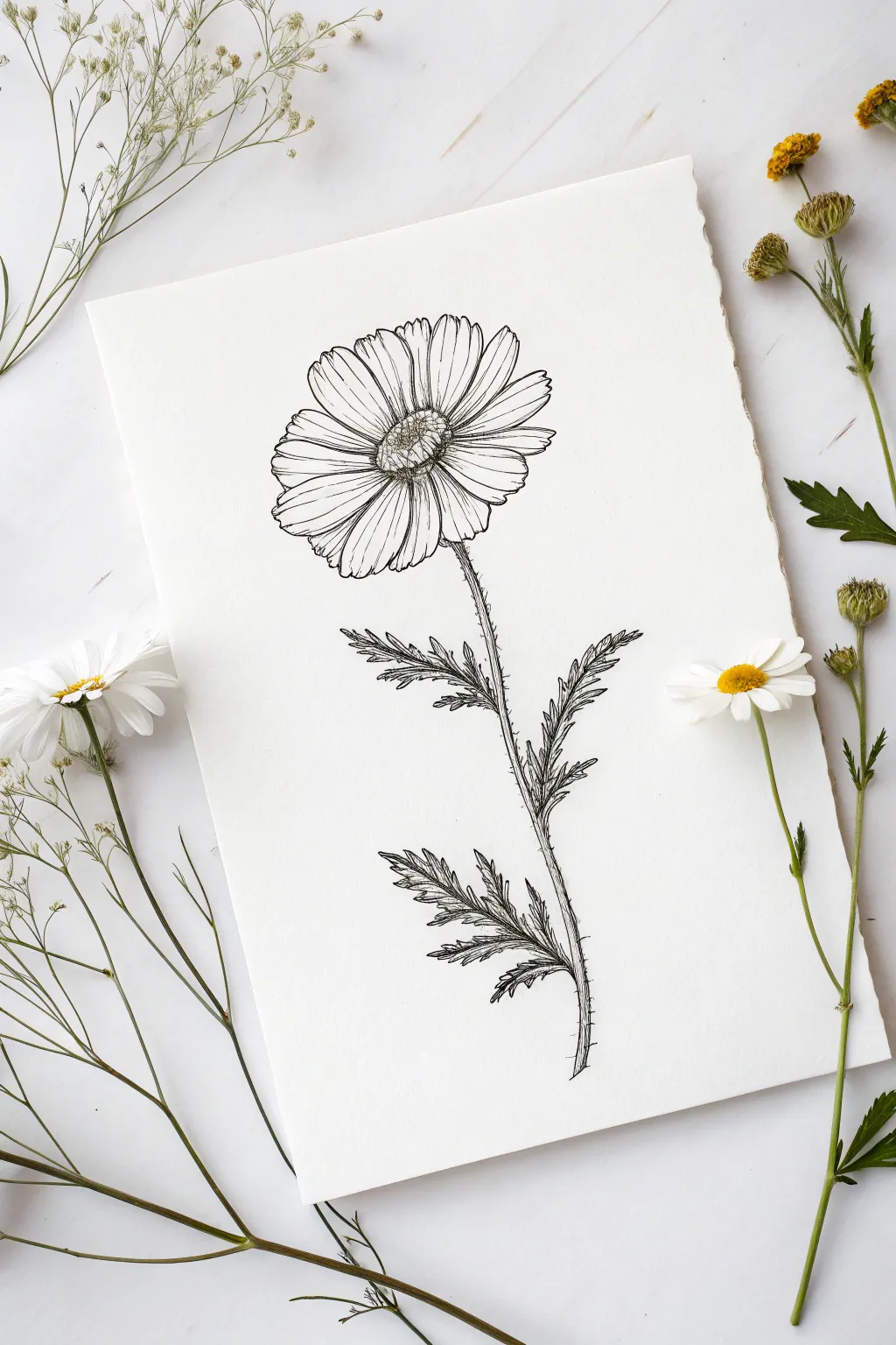 Embrace the beauty of simplicity with this minimalist floral sketch, perfect for a heartfelt birthday card.