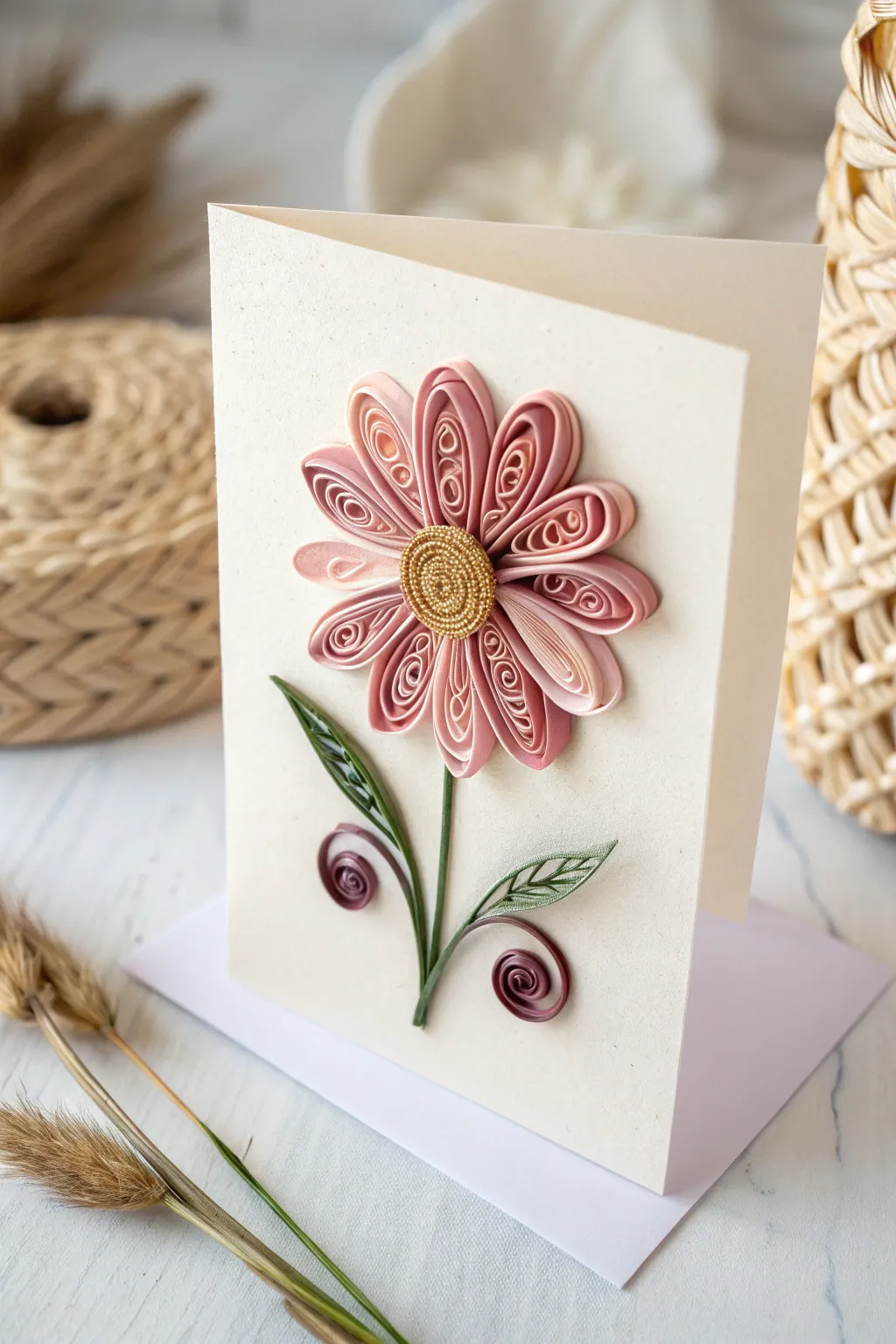 Add a touch of elegance to your cards with intricately quilled flowers – where craftsmanship meets natural beauty!
