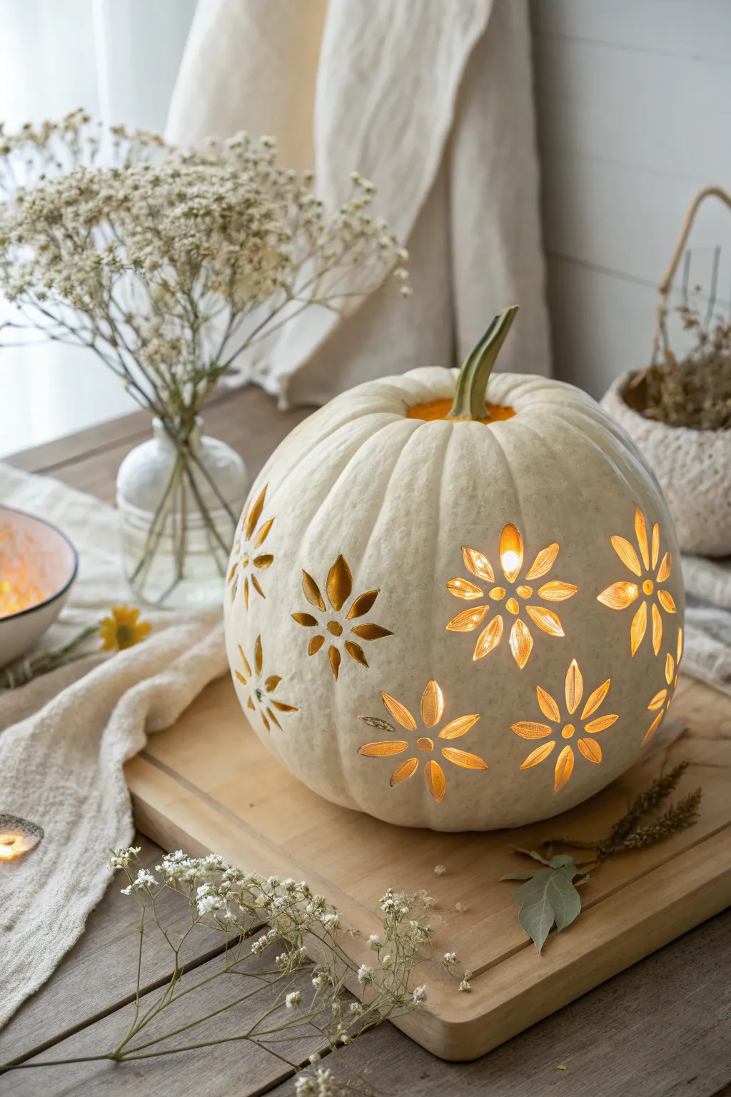 Illuminate your autumn with the serene beauty of glowing petal carvings.