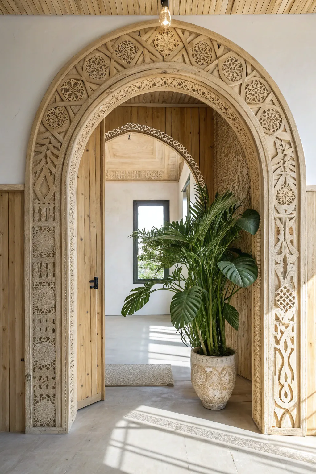 Embrace elegance with nature's touch: Framing beauty through architectural arches.