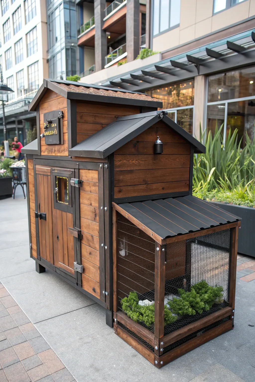 Experience the charm of urban farming with this sleek and stylish compact city coop, a masterpiece of modern craftsmanship.