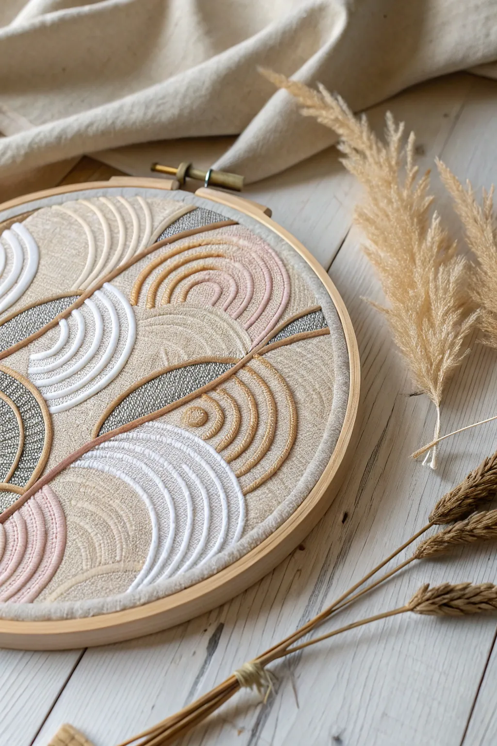 Elevate your space with the sleek elegance of modern geometric embroidery designs.