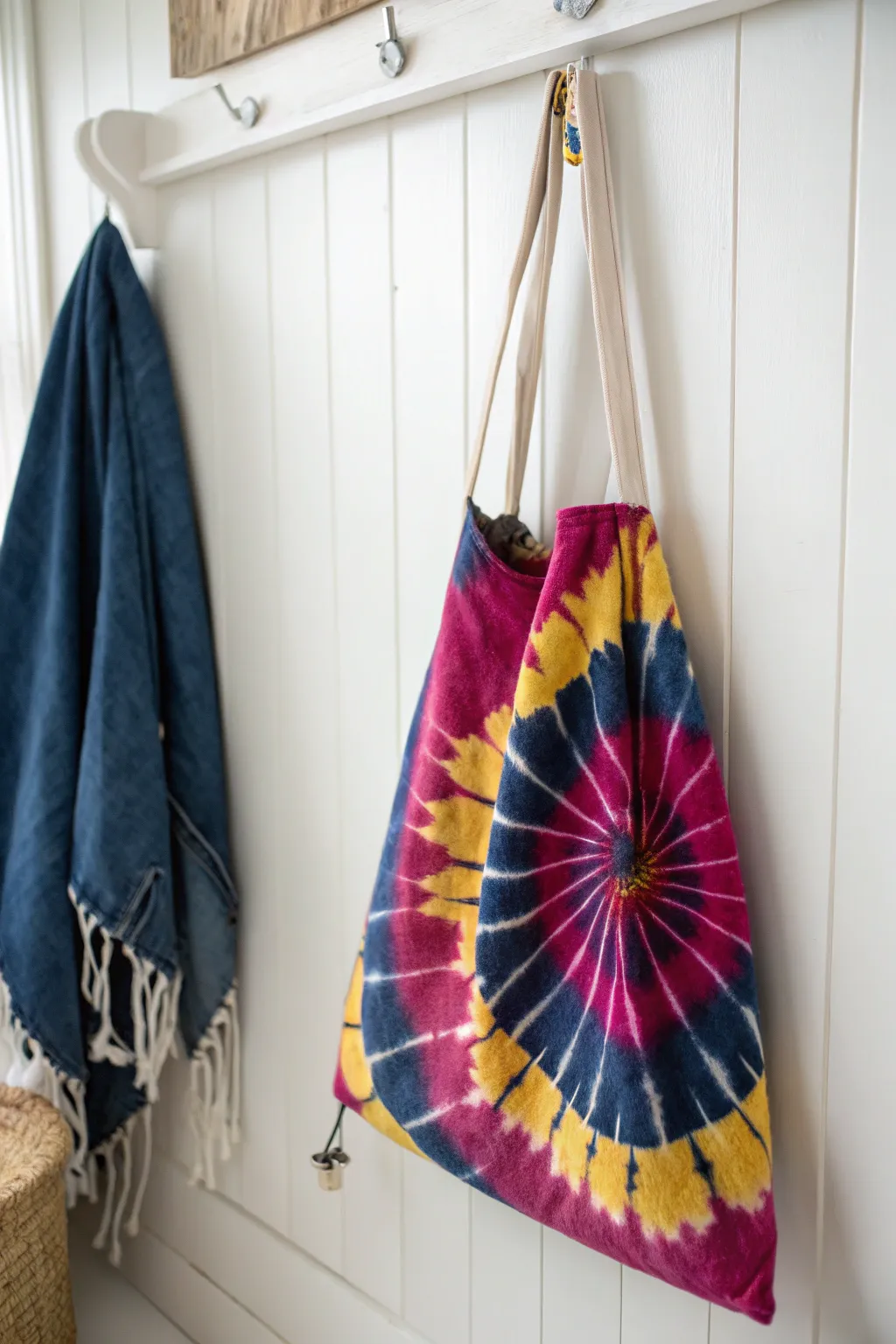 Add a splash of color to your market strolls with this chic tie-dye tote bag!