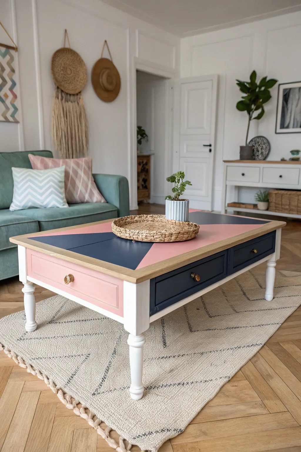Transform your space with a color-blocked coffee table masterpiece—where bold meets beautiful!