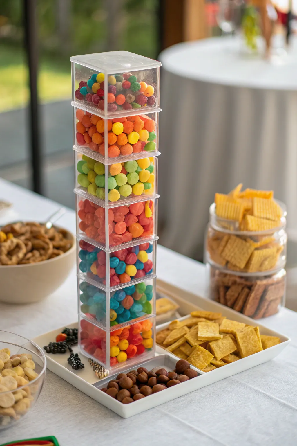 Snack towers are a tasty and attractive addition to your setup.