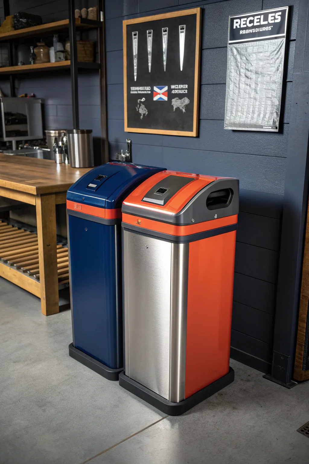 Elevate your garage with a stylish dual-purpose waste station that merges efficiency with craftsmanship.
