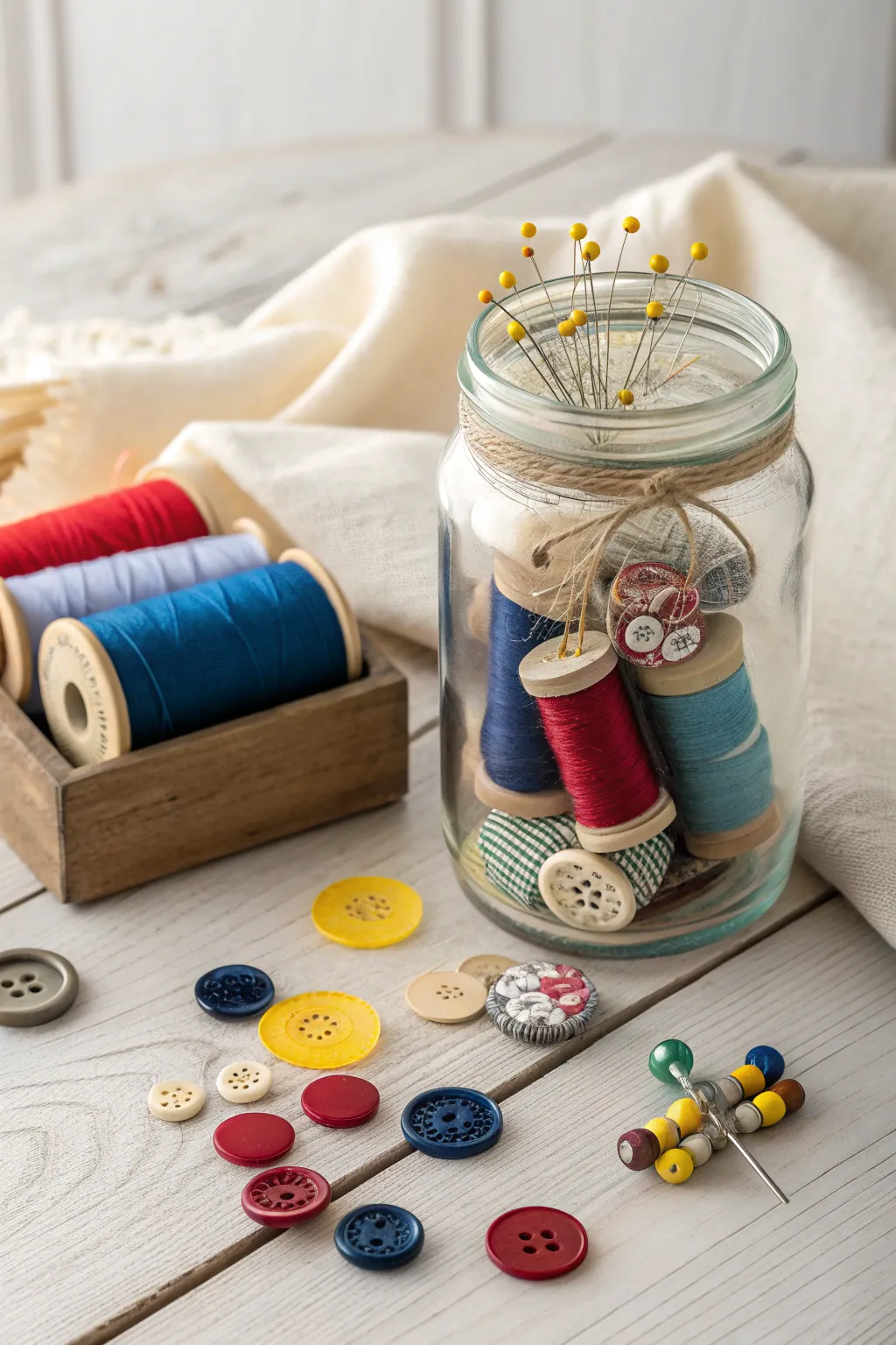 Crafting magic: A sewing kit in a jar, perfect for creative souls.