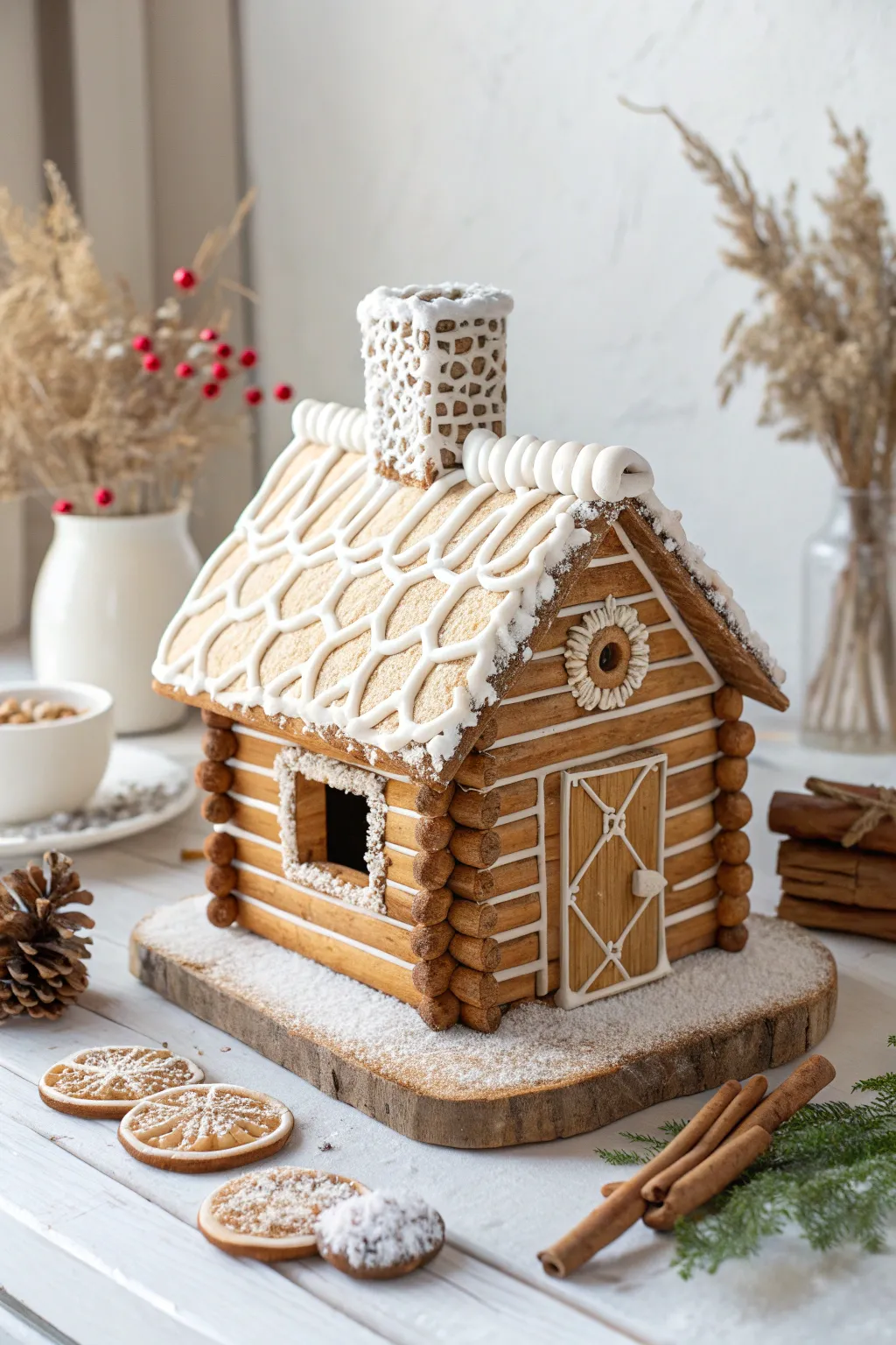 Embrace the cozy charm of a rustic pretzel rod chimney on your gingerbread house this holiday season!