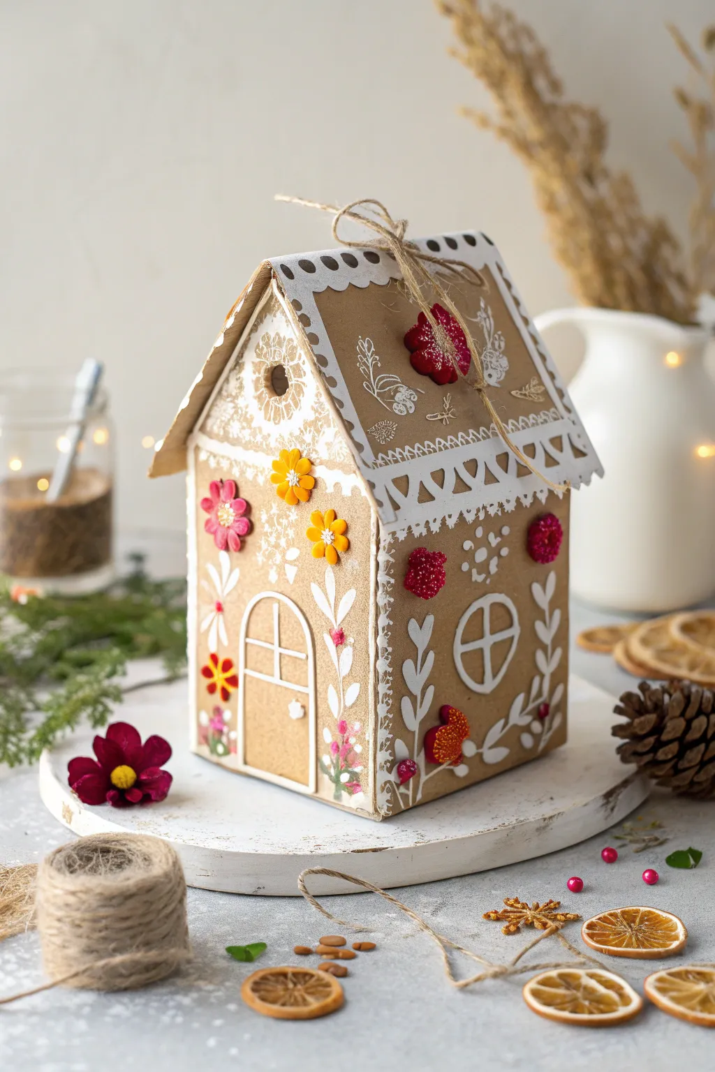 From carton to creation: craft your own recycled gingerbread house with a touch of Scandinavian charm!