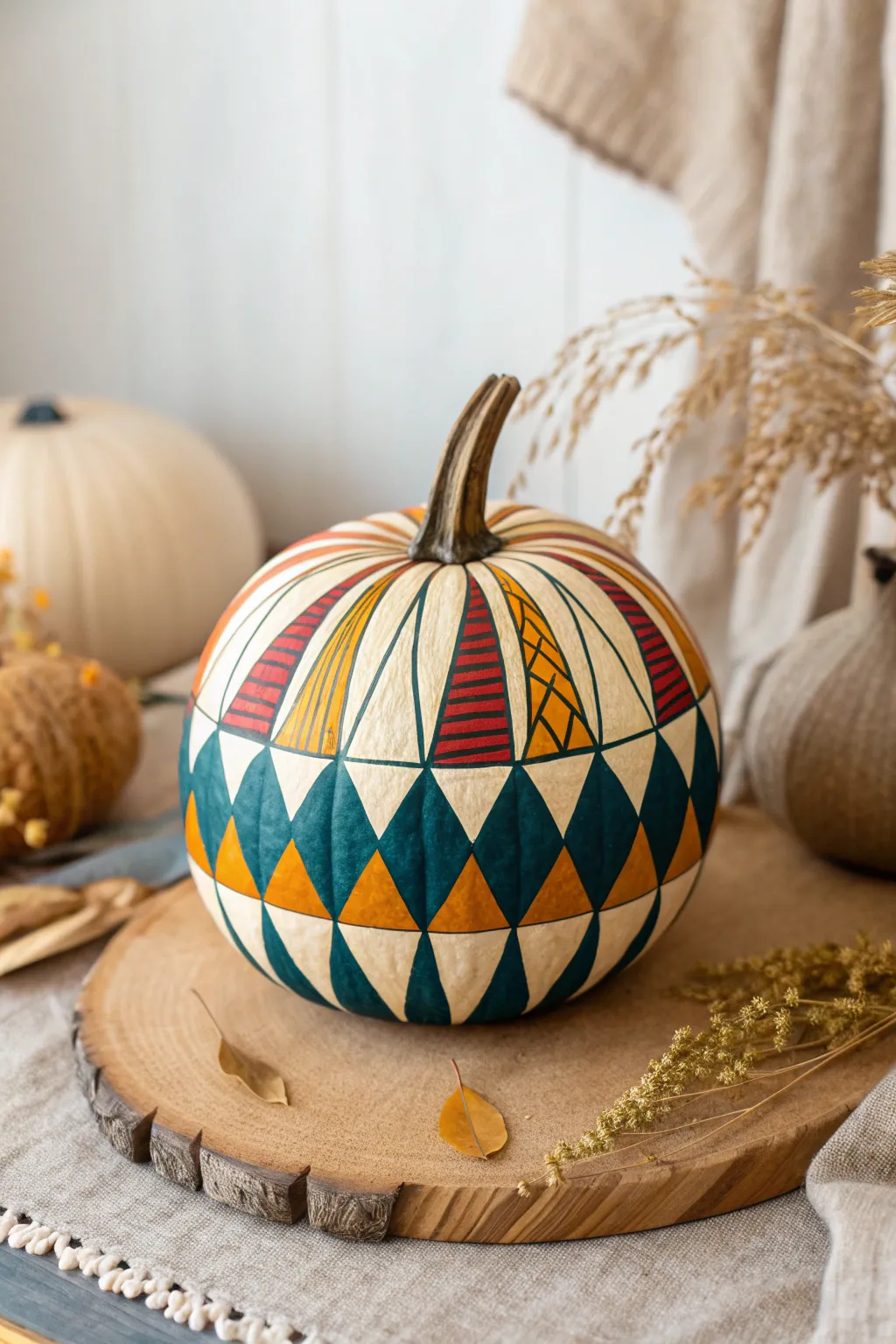 Elevate your autumn decor with chic geometric pumpkin art—where simplicity meets vibrant style!